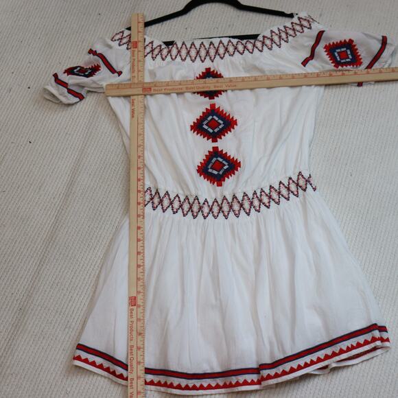 Tularosa Embroidered Off Shoulder Dress Women’s Size M White Red Blue - Picture 3 of 7